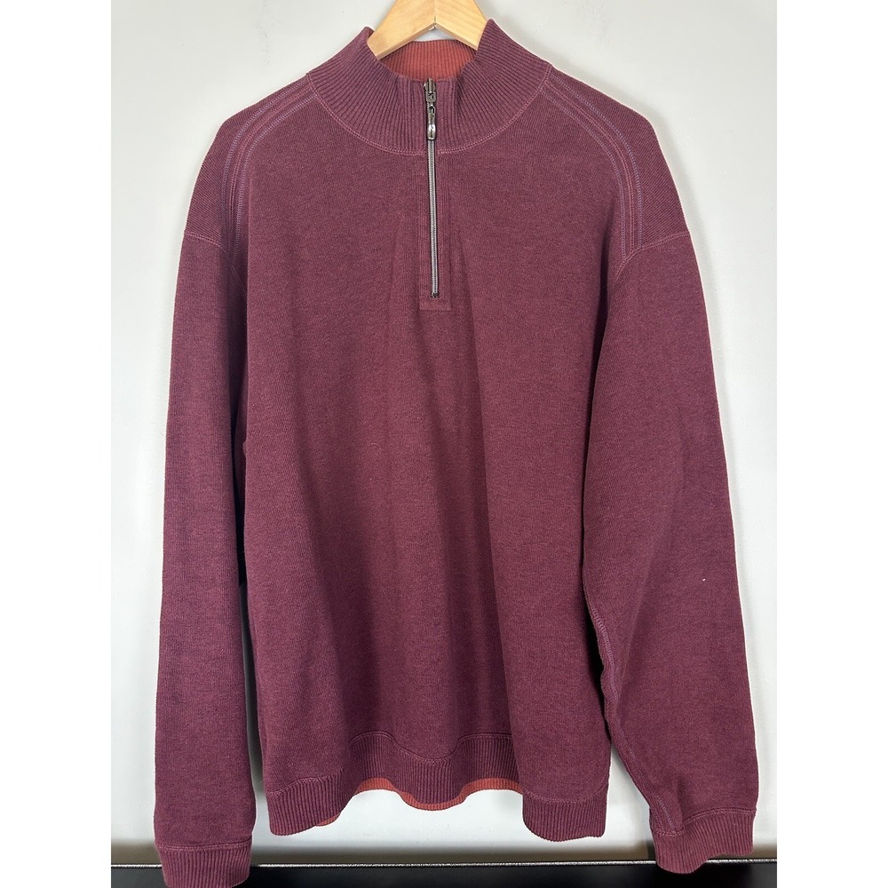 Tommy Bahama Reversible 1/4 Zip Sweater XL Burgundy Red Cotton Blend Mock Neck